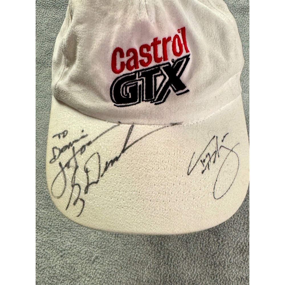 Vintage Castrol GTX Signed Racing Hat White Adjustable Strapback Cap Autographed